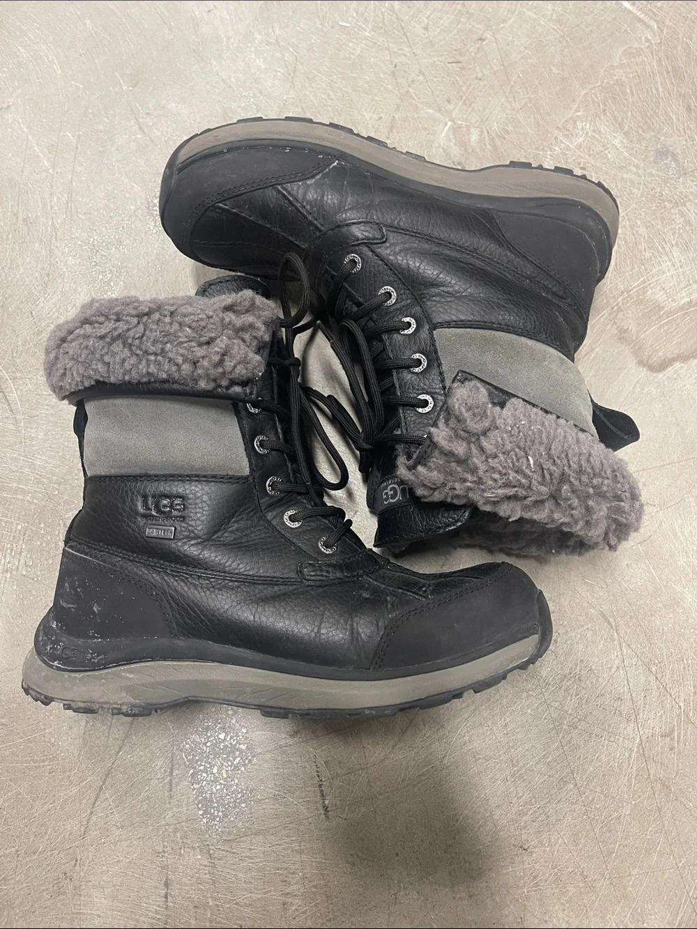 Women’s UGG Black Lace-Up Waterproof Winter Boots with Shearling Collar